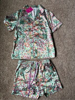 Women Floral Satin Pajama Set - Mint Green & Multi